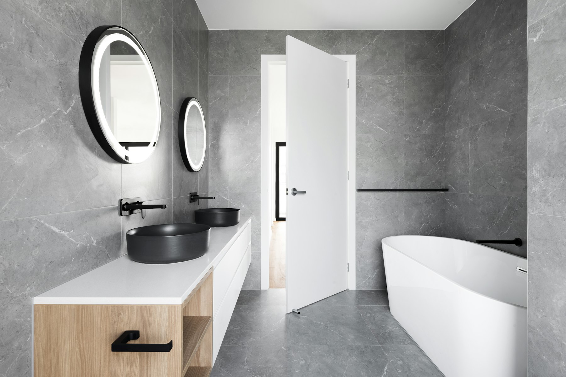 Bathroom — Stone and matte black