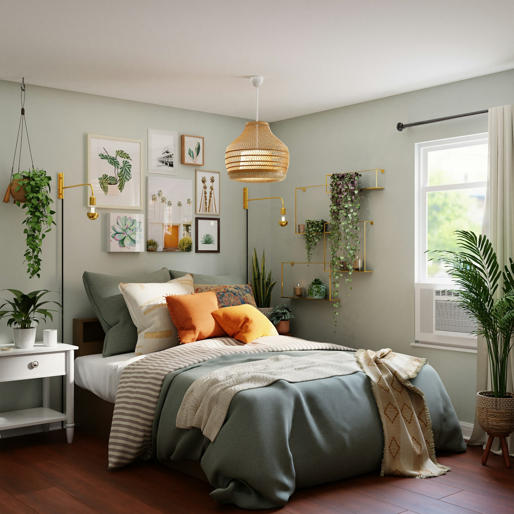 Bedroom — Sage, plants and texture