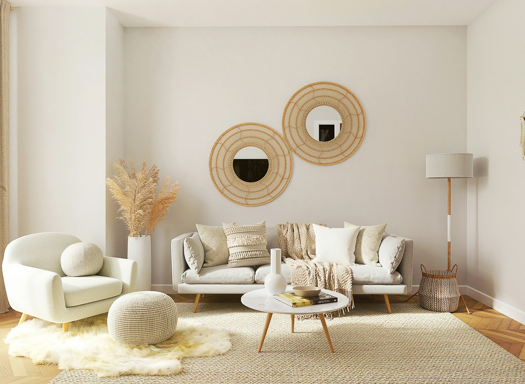Living room — Cream and rattan