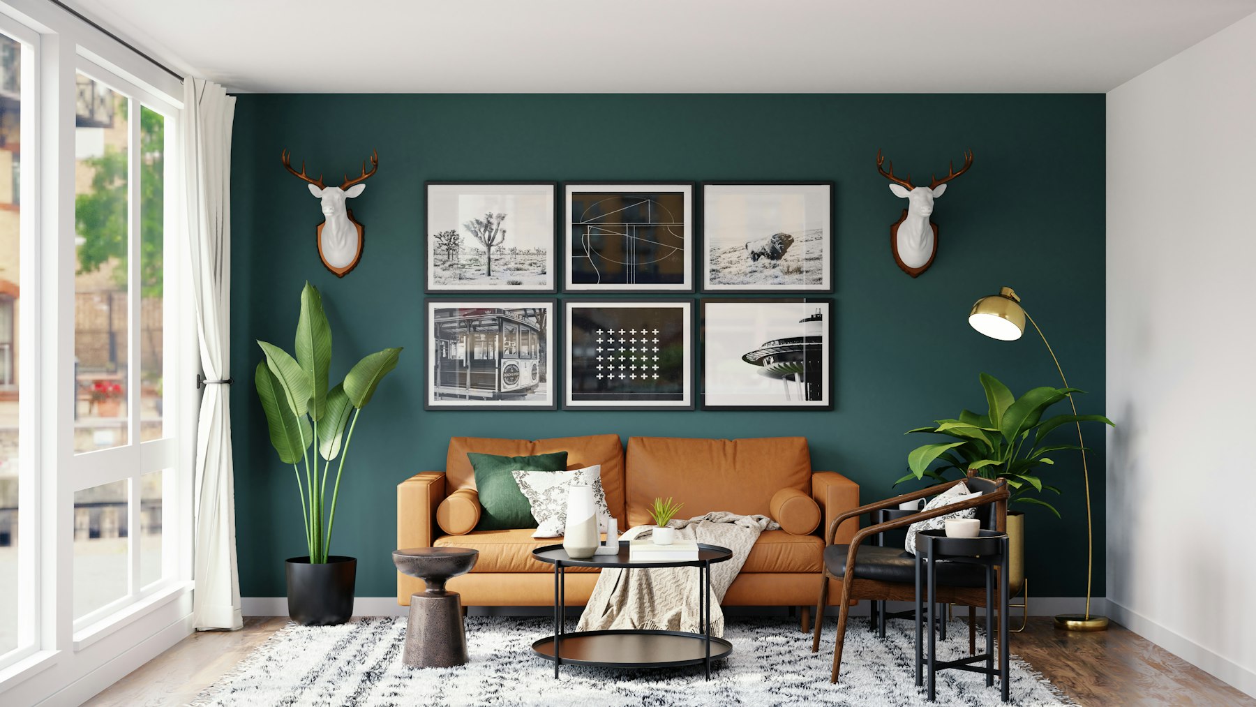 Living room — Deep green accent wall