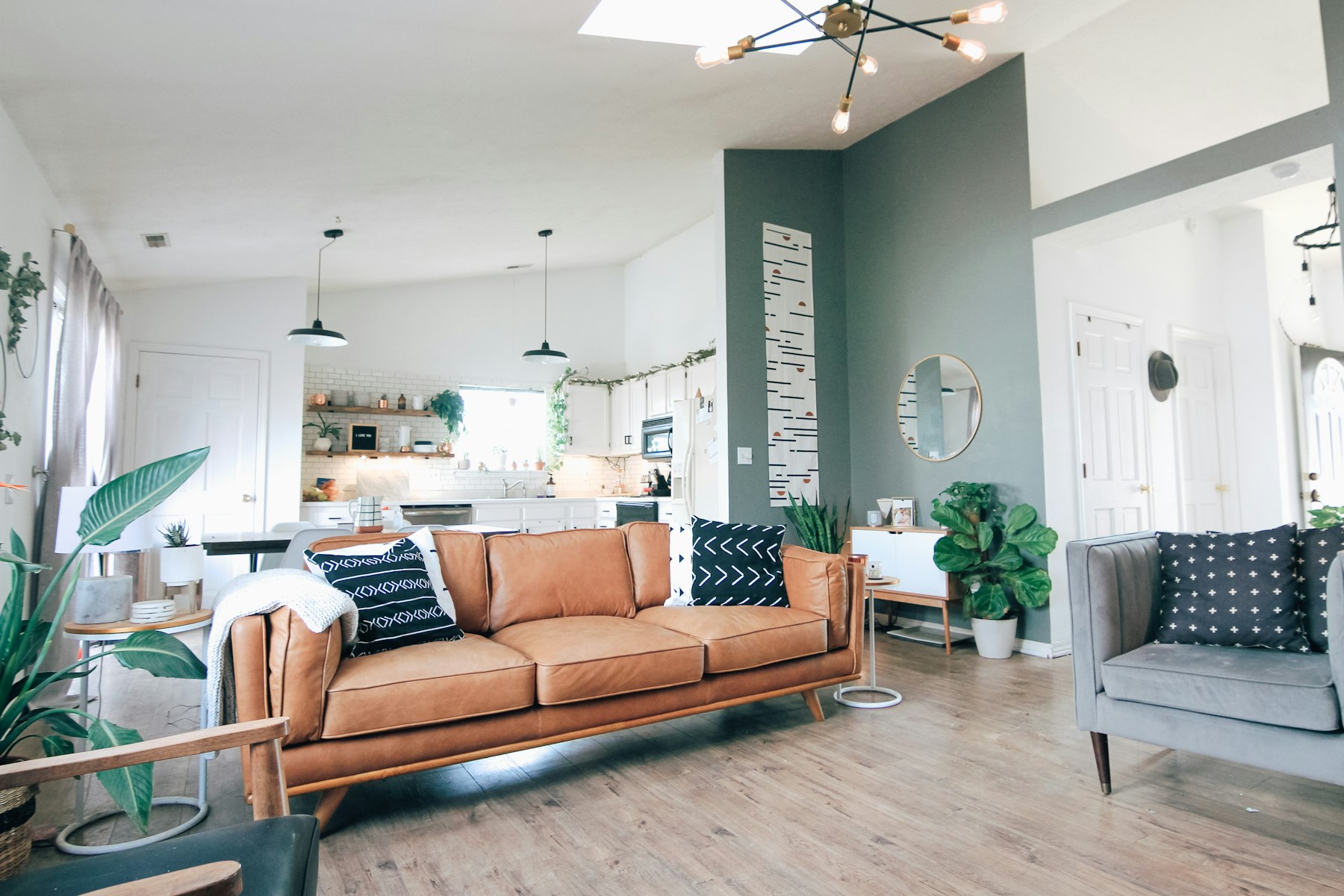 Living room — Cognac leather and greenery